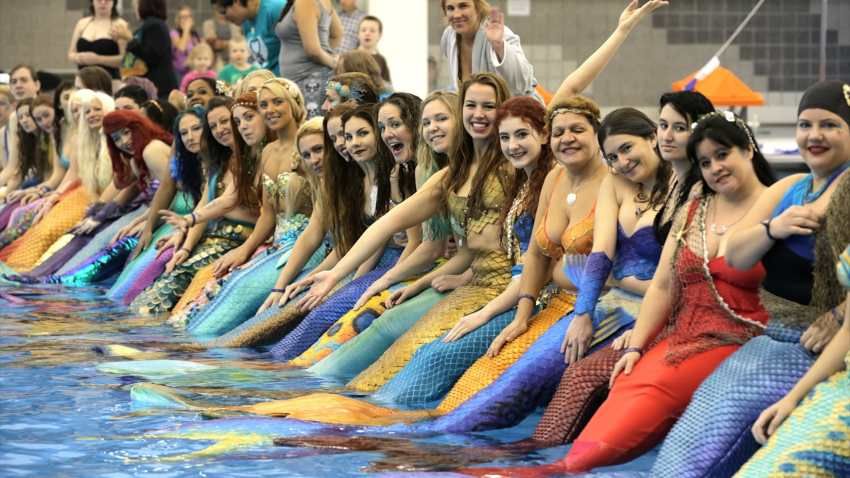 200 mermaids, mermen and merchildren attend NC Mermania at the Greensboro Aquatic Center in North Carolina. (Photo: Madeleine Stix/CNN)