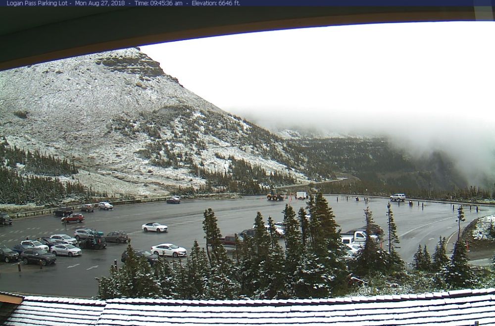 Snow falling in Glacier National Park; chilly weather continues